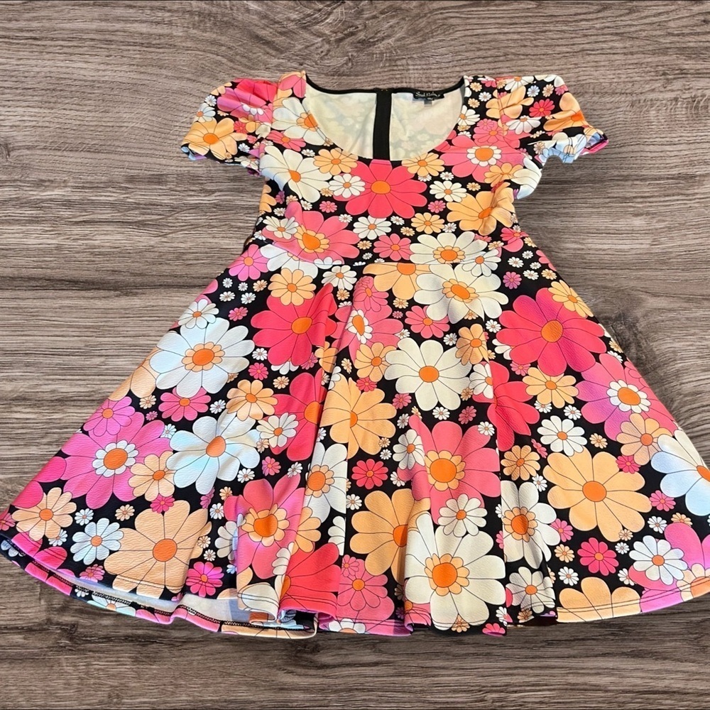 Smak Parlour Flower Hippie 70s Style Scoop Neck Mini Dress Medium